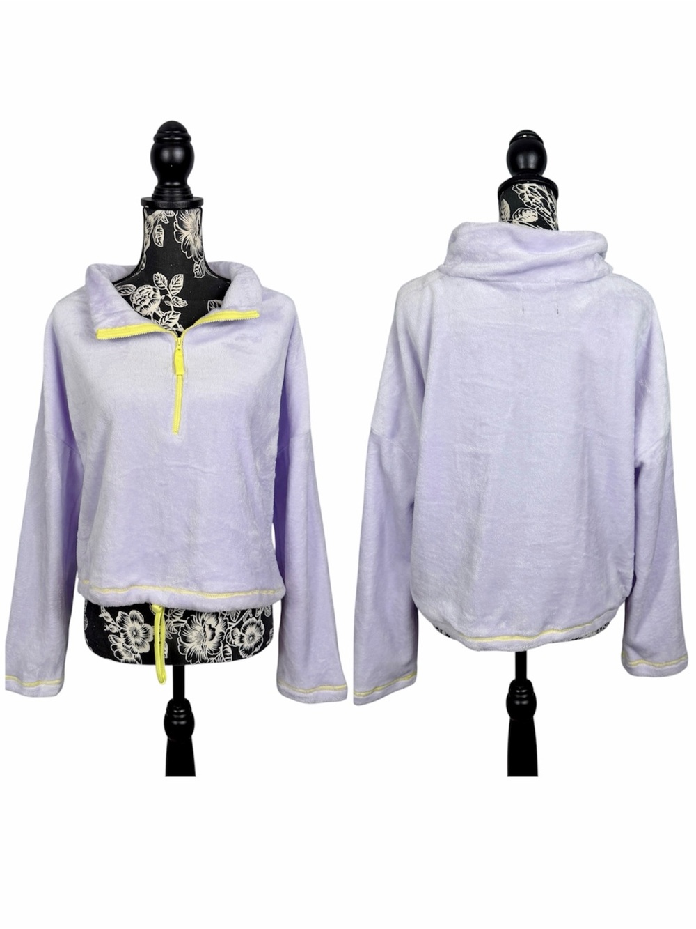 NWT Love + Joy by FCT pastel purple fuzzy crop quarter zip pullover size large